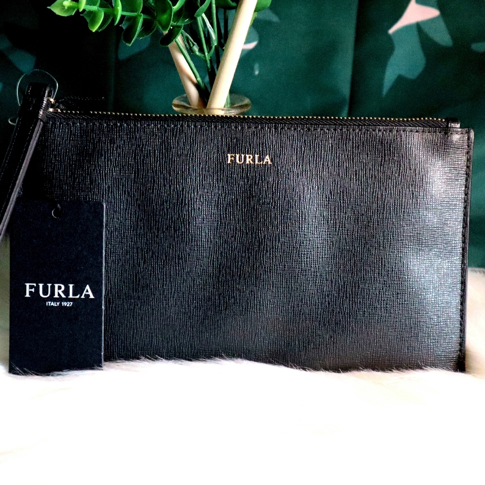 FURLA Leather Wristlet - Black - Brand New